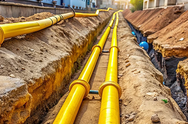 Hydro-excavation site showing pipes in the ground